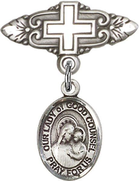 Our Lady of Good Counsel Charm and Badge Pin with Cross