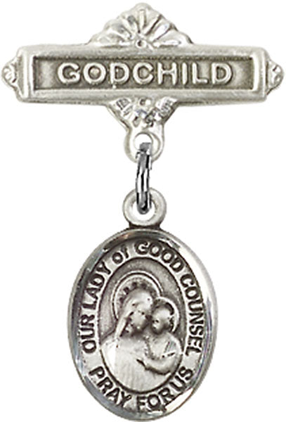 Our Lady of Good Counsel Charm and Godchild Badge Pin