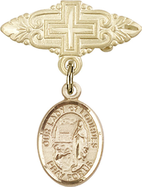 Our Lady of Lourdes Charm and Badge Pin with Cross