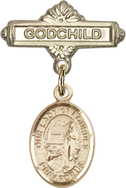 Our Lady of Lourdes Charm and Godchild Badge Pin