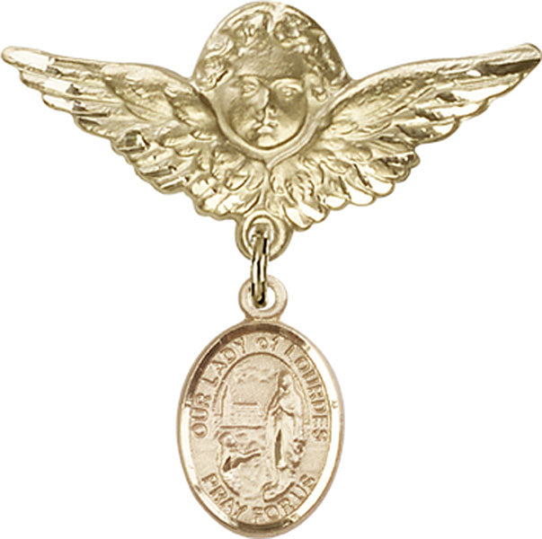 Our Lady of Lourdes Charm and Angel with Larger Wings Badge Pin