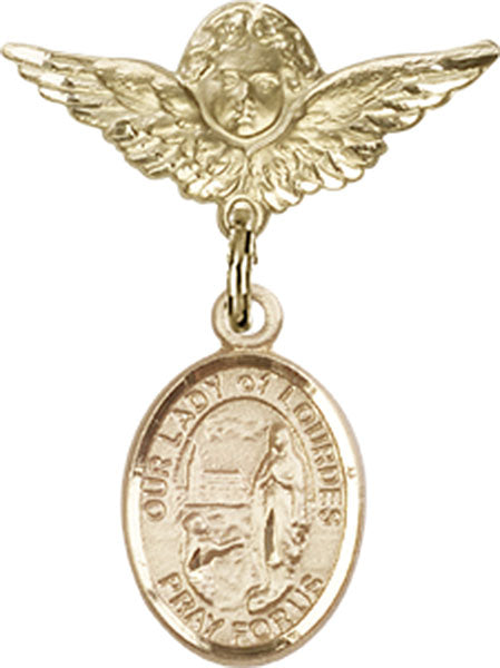 Our Lady of Lourdes Charm and Angel with Smaller Wings Badge Pin