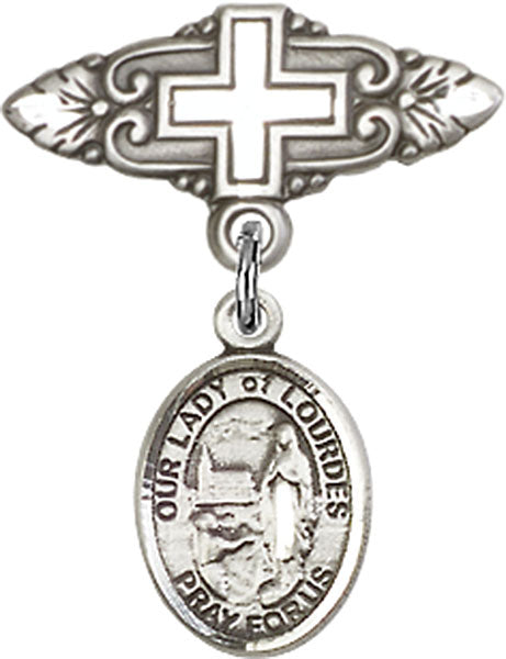 Our Lady of Lourdes Charm and Badge Pin with Cross