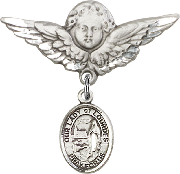 Our Lady of Lourdes Charm and Angel with Larger Wings Badge Pin