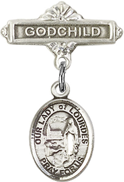 Our Lady of Lourdes Charm and Godchild Badge Pin