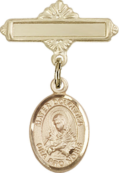 Mater Dolorosa Charm and Polished Engravable Badge Pin