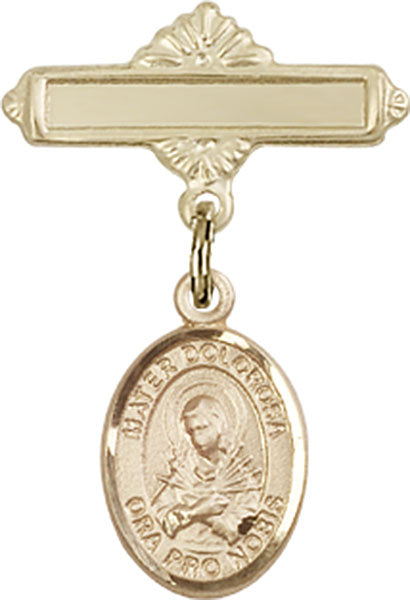 Mater Dolorosa Charm and Polished Engravable Badge Pin