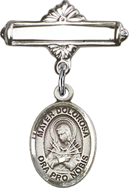 Mater Dolorosa Charm and Polished Engravable Badge Pin