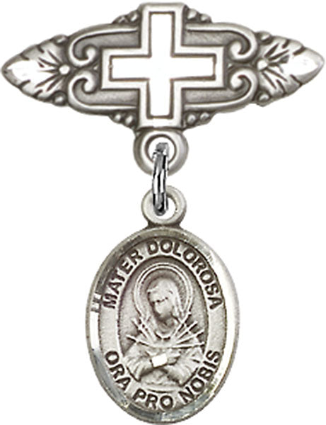 Mater Dolorosa Charm and Badge Pin with Cross