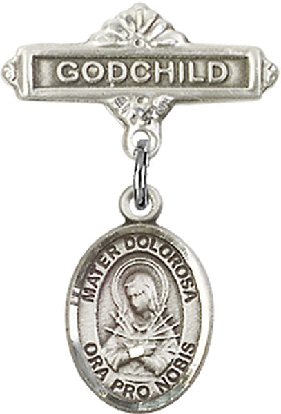 Mater Dolorosa Charm and Godchild Badge Pin