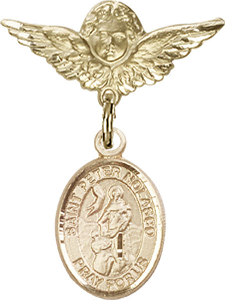 St. Peter Nolasco Charm and Angel with Smaller Wings Badge Pin