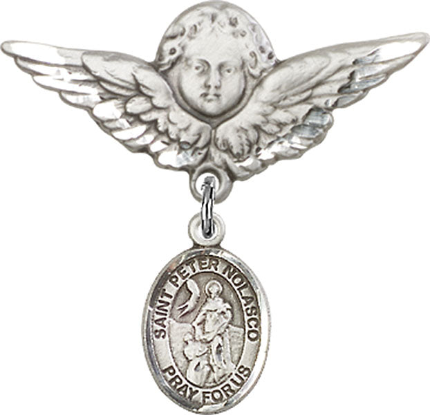 St. Peter Nolasco Charm and Angel with Larger Wings Badge Pin