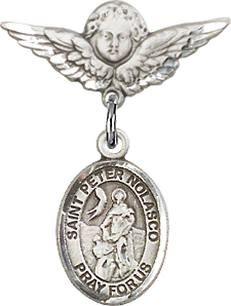 St. Peter Nolasco Charm and Angel with Smaller Wings Badge Pin