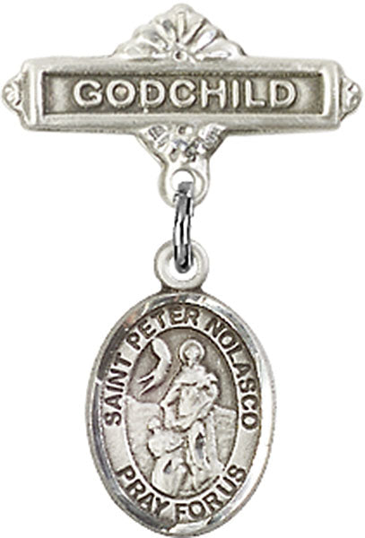 St. Peter Nolasco Charm and Godchild Badge Pin
