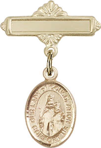 Our Lady of Consolation Charm and Polished Engravable Badge Pin