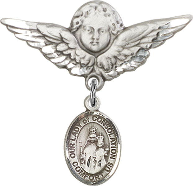 Our Lady of Consolation Charm and Angel with Larger Wings Badge Pin