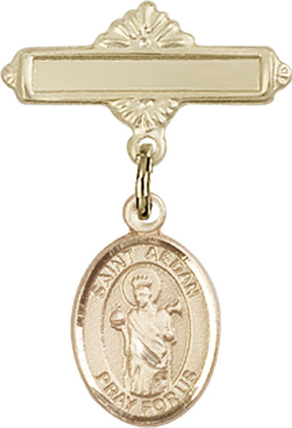 St. Aedan of Ferns Charm and Polished Engravable Badge Pin