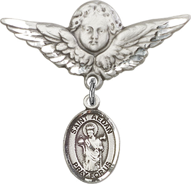 St. Aedan of Ferns Charm and Angel with Larger Wings Badge Pin