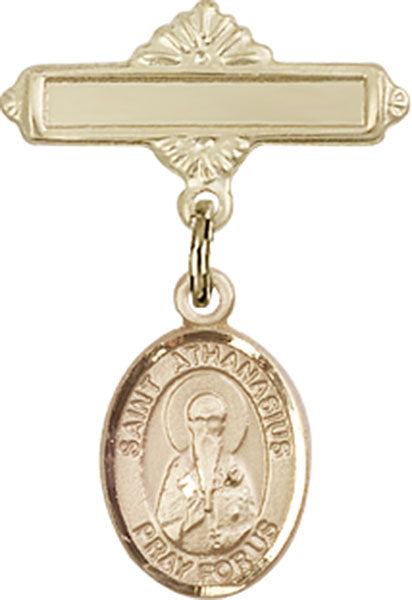 St. Athanasius Charm and Polished Engravable Badge Pin