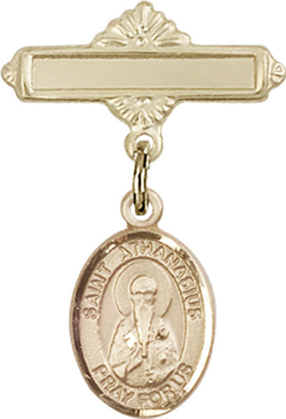 St. Athanasius Charm and Polished Engravable Badge Pin