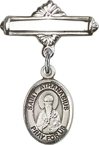 St. Athanasius Charm and Polished Engravable Badge Pin