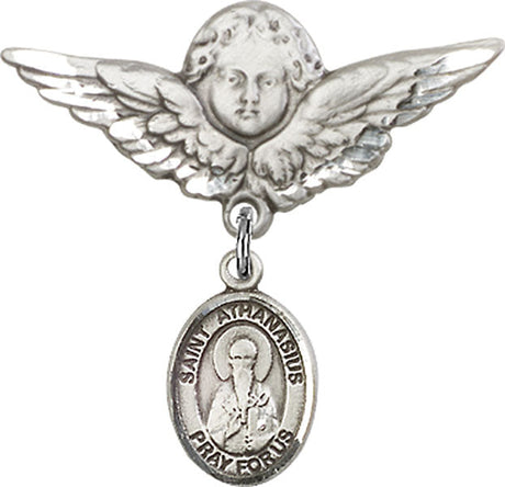 St. Athanasius Charm and Angel with Larger Wings Badge Pin