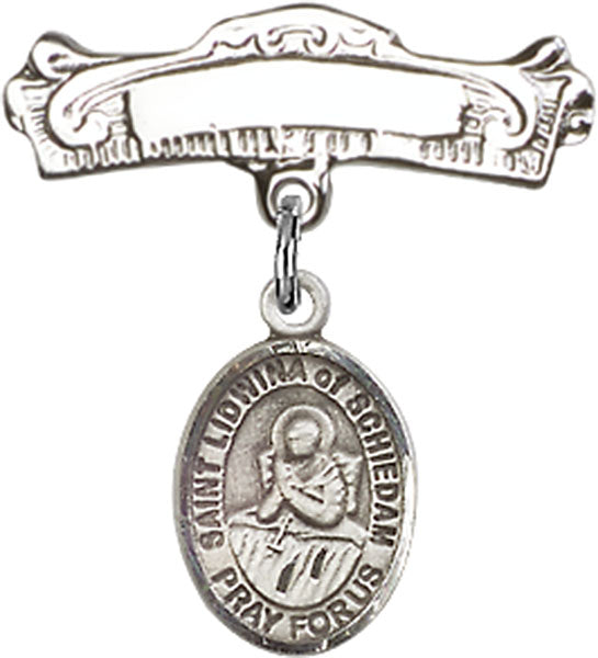 St. Lidwina of Schiedam Charm and Arched Polished Engravable Badge Pin