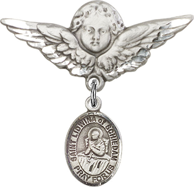 St. Lidwina of Schiedam Charm and Angel with Larger Wings Badge Pin
