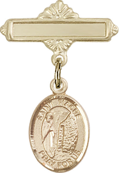 St. Fiacre Charm and Polished Engravable Badge Pin