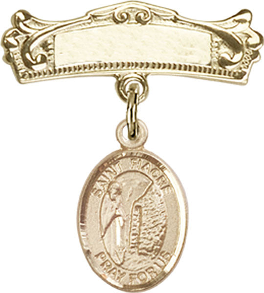 St. Fiacre Charm and Arched Polished Engravable Badge Pin