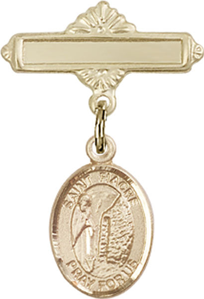 St. Fiacre Charm and Polished Engravable Badge Pin