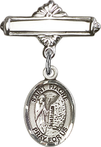 St. Fiacre Charm and Polished Engravable Badge Pin