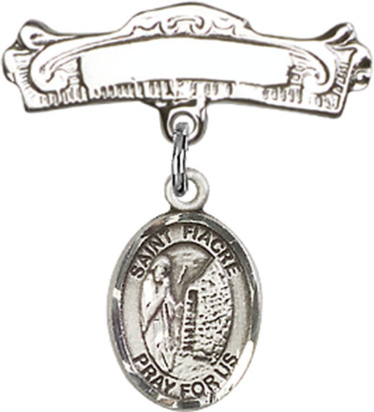 St. Fiacre Charm and Arched Polished Engravable Badge Pin