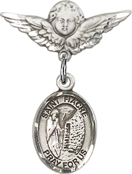 St. Fiacre Charm and Angel with Smaller Wings Badge Pin