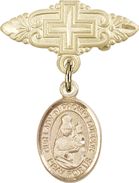 Our Lady of Prompt Succor Charm and Badge Pin with Cross