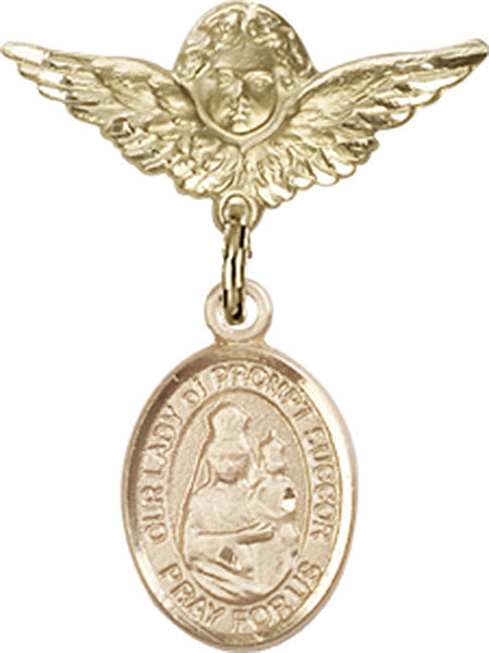 Our Lady of Prompt Succor Charm and Angel with Smaller Wings Badge Pin