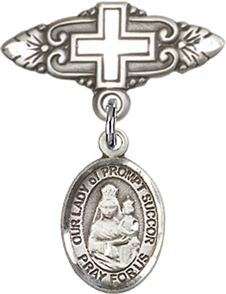 Our Lady of Prompt Succor Charm and Badge Pin with Cross