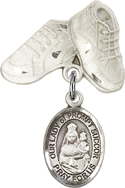 Our Lady of Prompt Succor Charm and Baby Boots Pin
