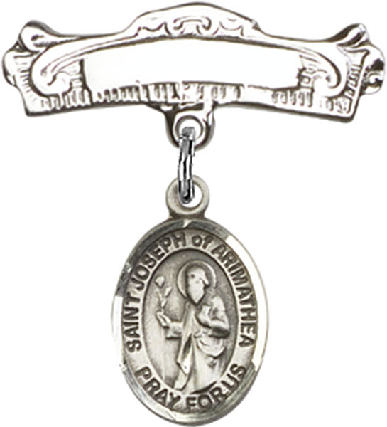 St. Joseph of Arimathea Charm and Arched Polished Engravable Badge Pin