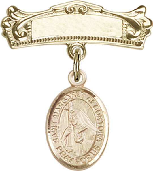 St. Margaret of Cortona Charm and Arched Polished Engravable Badge Pin