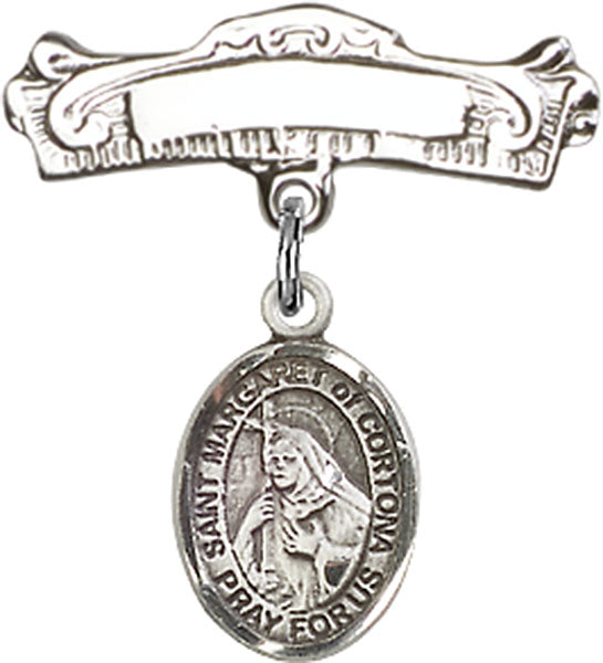 St. Margaret of Cortona Charm and Arched Polished Engravable Badge Pin