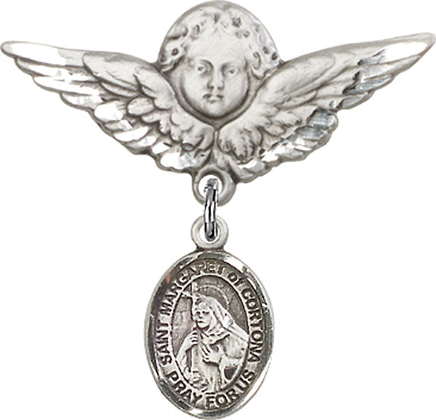 St. Margaret of Cortona Charm and Angel with Larger Wings Badge Pin