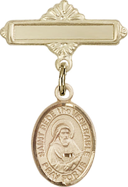 St. Bede the Venerable Charm and Polished Engravable Badge Pin