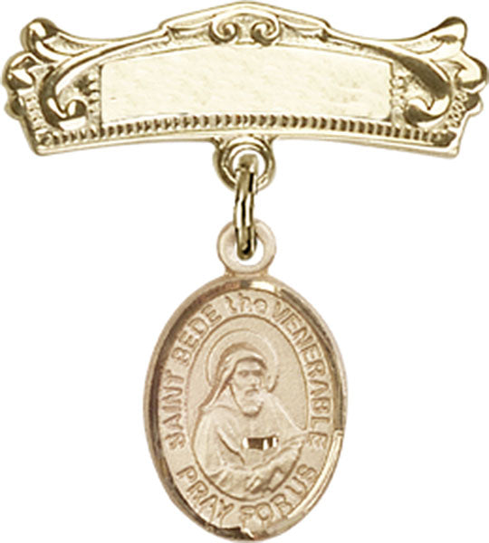 St. Bede the Venerable Charm and Arched Polished Engravable Badge Pin