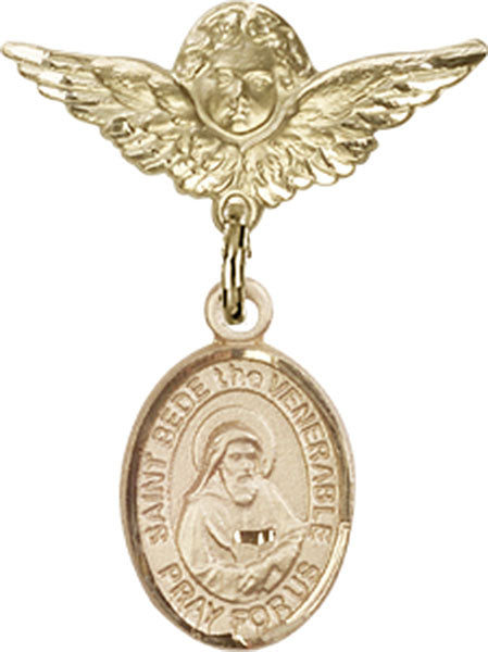 St. Bede the Venerable Charm and Angel with Smaller Wings Badge Pin
