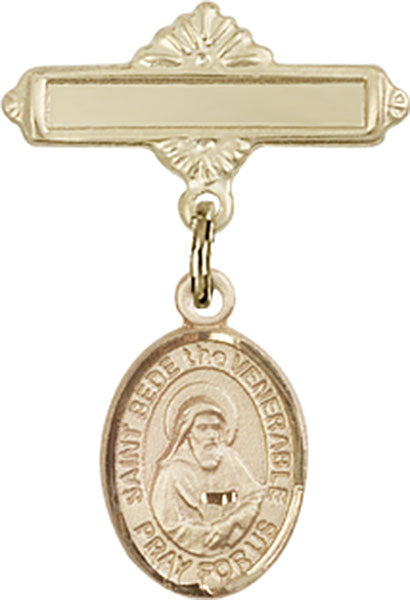 St. Bede the Venerable Charm and Polished Engravable Badge Pin