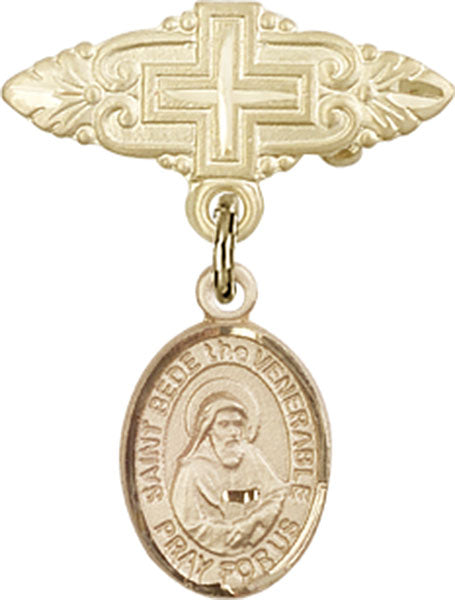 St. Bede the Venerable Charm and Badge Pin with Cross
