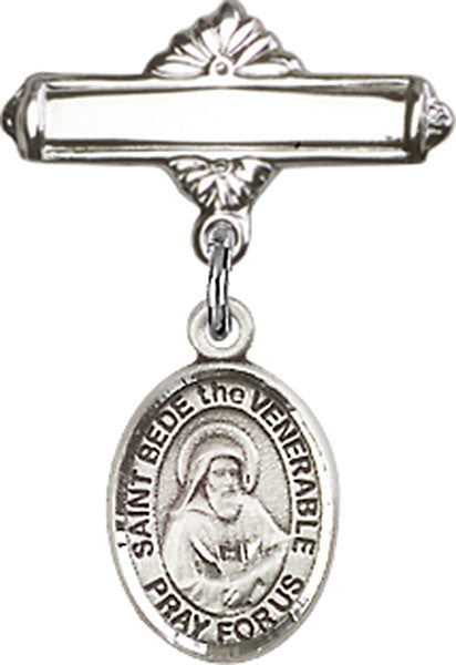 St. Bede the Venerable Charm and Polished Engravable Badge Pin