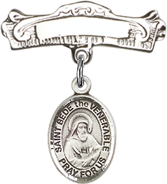 St. Bede the Venerable Charm and Arched Polished Engravable Badge Pin