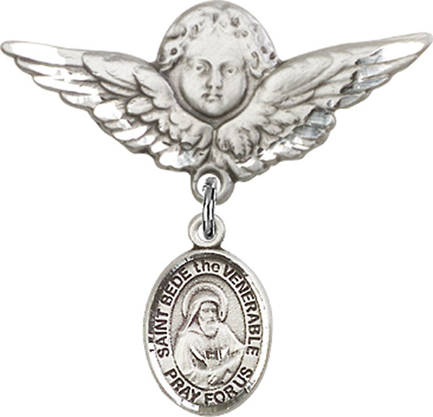 St. Bede the Venerable Charm and Angel with Larger Wings Badge Pin